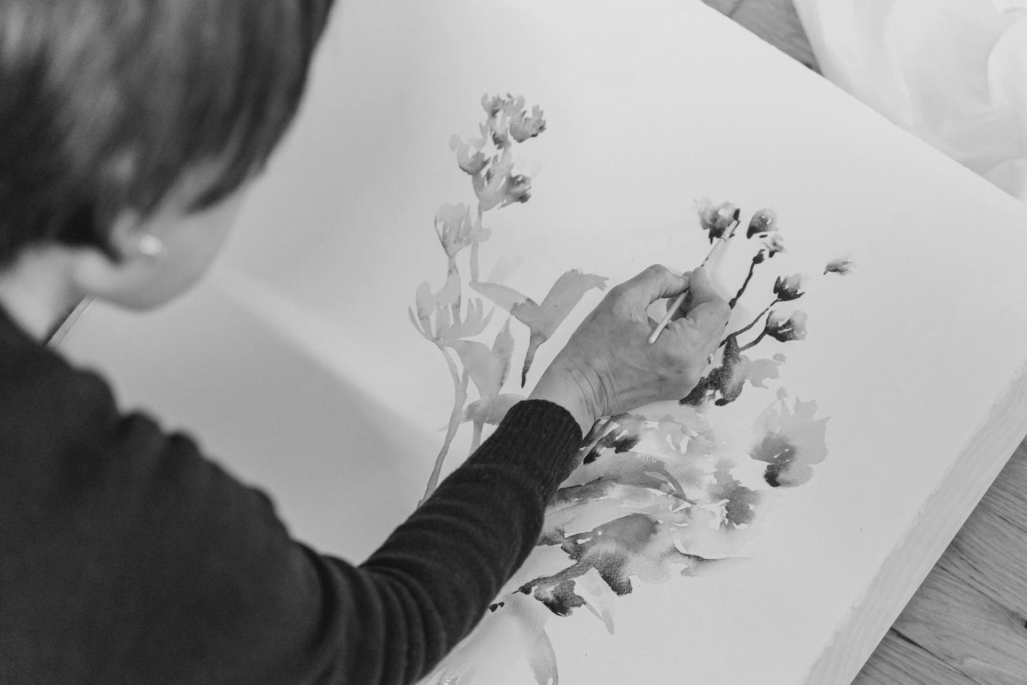 Detailansicht einer Aquarellillustration in Arbeit